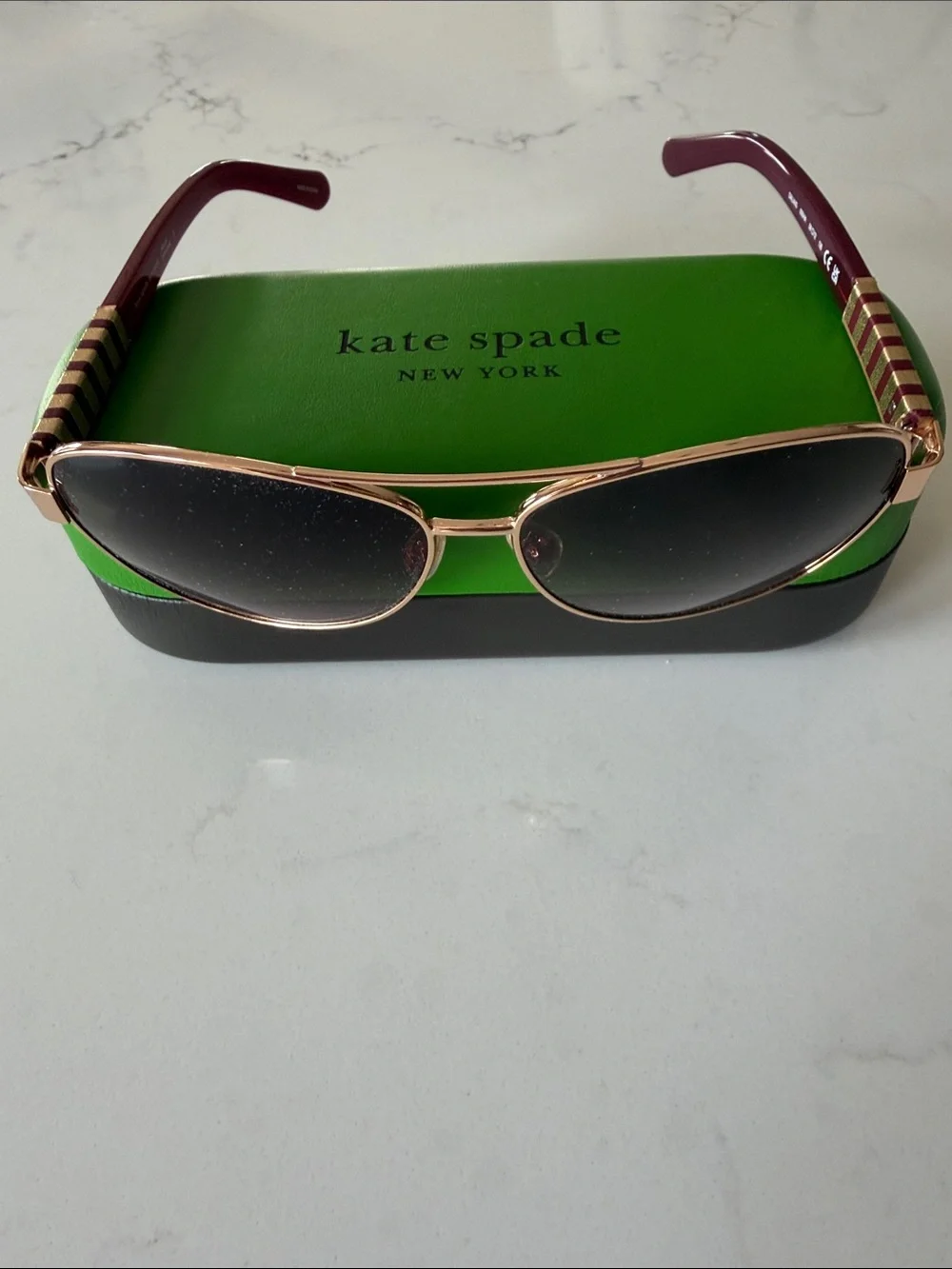 kate spade Rose Gold Frame Sunglasses with Burgundy Temples
